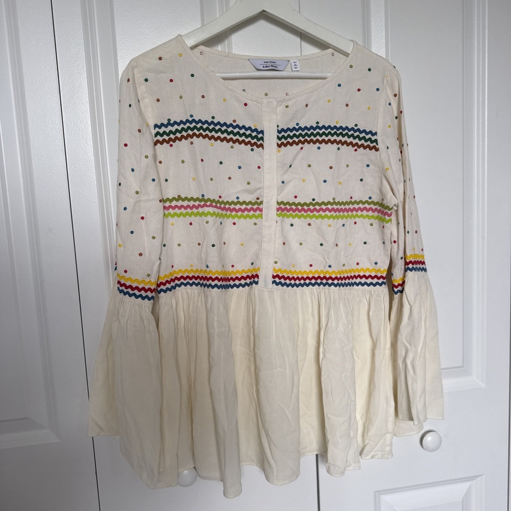 & Other Stories‎ Peasant Boho Blouse Embroidered Polka Dots Hook Closure Size 10